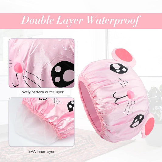 Shower cap - 2 pieces - pink mouse and gray mouse - cute shower cap with double layer - waterproof - Bath V1188-NK-BOL-470