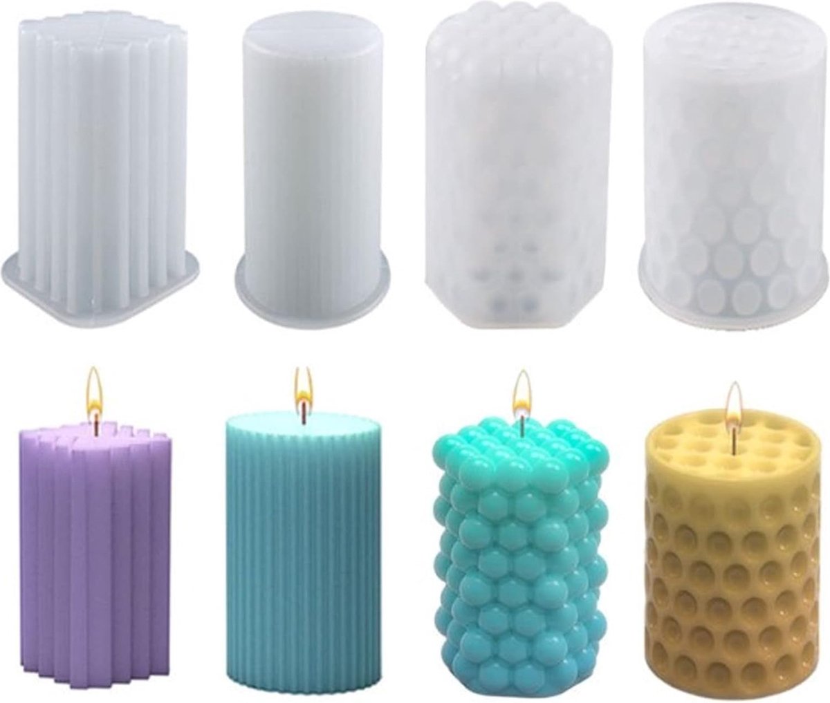 4 pieces - Candle mold - molds - candle mold - candle molds silicone - silicone molds - white - Cylindrical V1188-NK-BOL-48