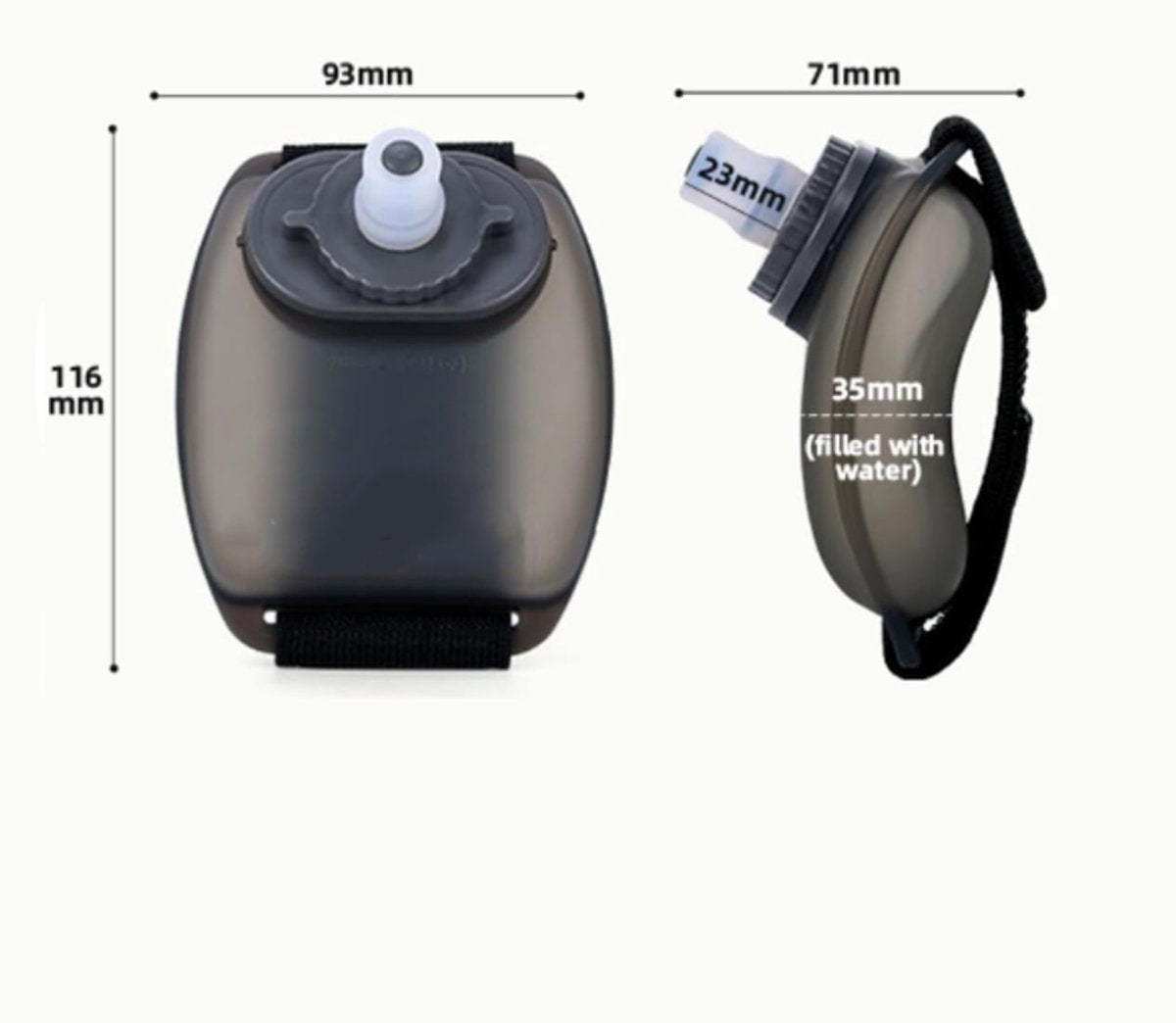 Wrist water bottle, sports cup, 200ml, silicone, hands-free, black V1188-NK-BOL-481