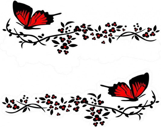 2 pieces - Car sticker - Car stickers - butterfly flower stickers - PET - black and red - 30*11 cm - V1188-NK-BOL-487