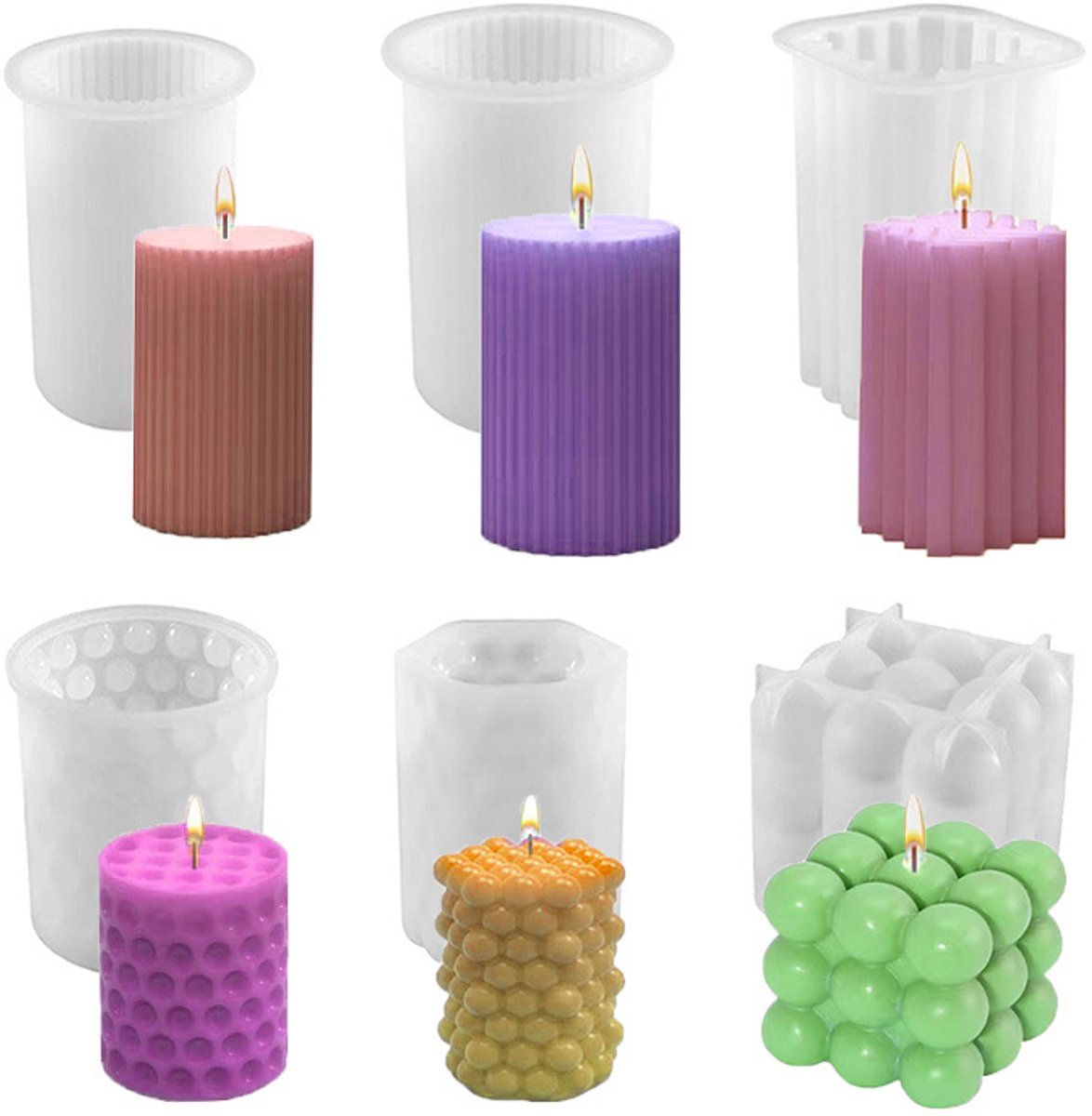 Candle Molds - Silicone Molds for Candles and Plaster - Pack of 6 - Cylindrical & Cube V1188-NK-BOL-49