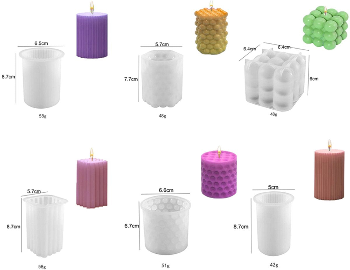 Candle Molds - Silicone Molds for Candles and Plaster - Pack of 6 - Cylindrical & Cube V1188-NK-BOL-49