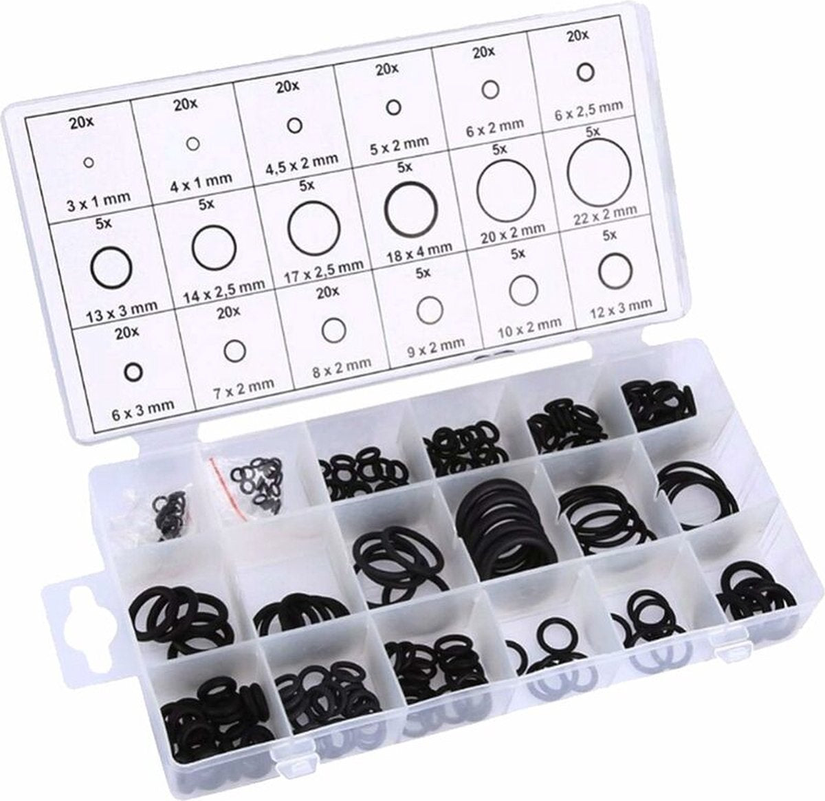 O-rings rubber rings - 225 pieces - 18 sizes - 6x2mm - with assortment box V1188-NK-BOL-494