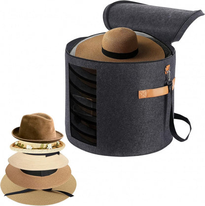 Hat box - storage boxes - Hat storage box - round - dark gray - 50 x 43 cm - felt - foldable - with lid and V1188-NK-BOL-495