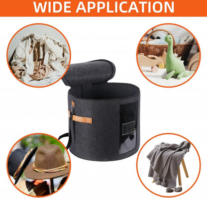 Hat box - storage boxes - Hat storage box - round - dark gray - 50 x 43 cm - felt - foldable - with lid and V1188-NK-BOL-495