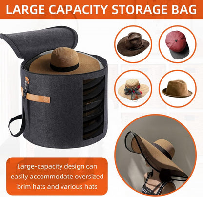 Hat box - storage boxes - Hat storage box - round - dark gray - 50 x 43 cm - felt - foldable - with lid and V1188-NK-BOL-495