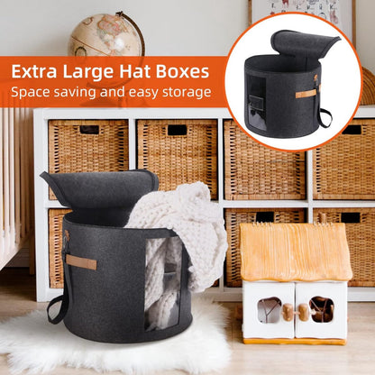 Hat box - storage boxes - Hat storage box - round - dark gray - 50 x 43 cm - felt - foldable - with lid and V1188-NK-BOL-495