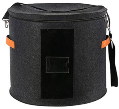 Hat box - storage boxes - Hat storage box - round - dark gray - 50 x 43 cm - felt - foldable - with lid and V1188-NK-BOL-495