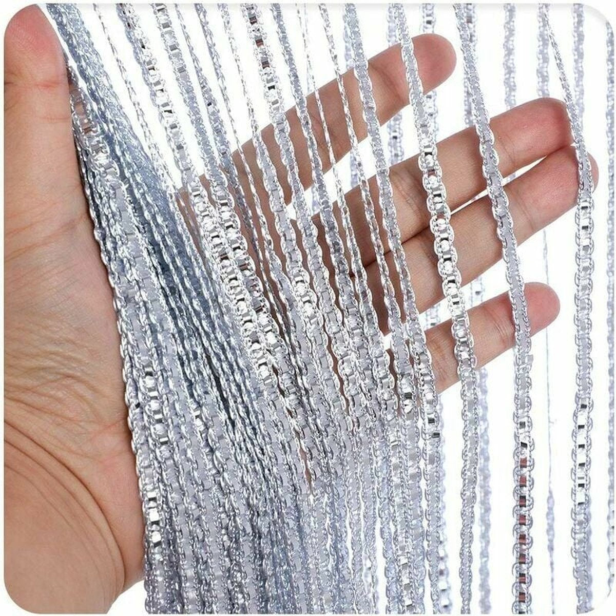 Fly screen curtain - Door curtain - Glitter mosquito net - Anti-fly door curtain - 100 x 200 cm - With silver V1188-NK-BOL-502