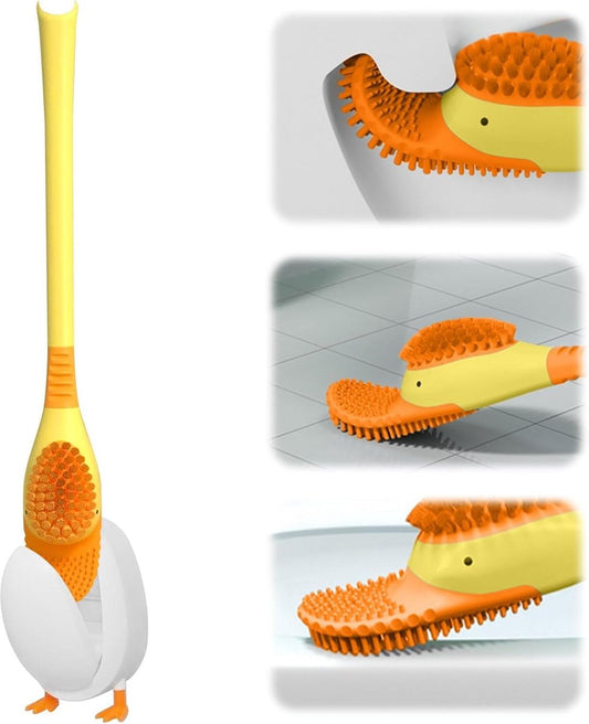 Diving Duck - Toilet Brush - Deep Cleaning - With Rim Cleaner - Made of Silicone - With Holder - For Bathroom V1188-NK-BOL-504