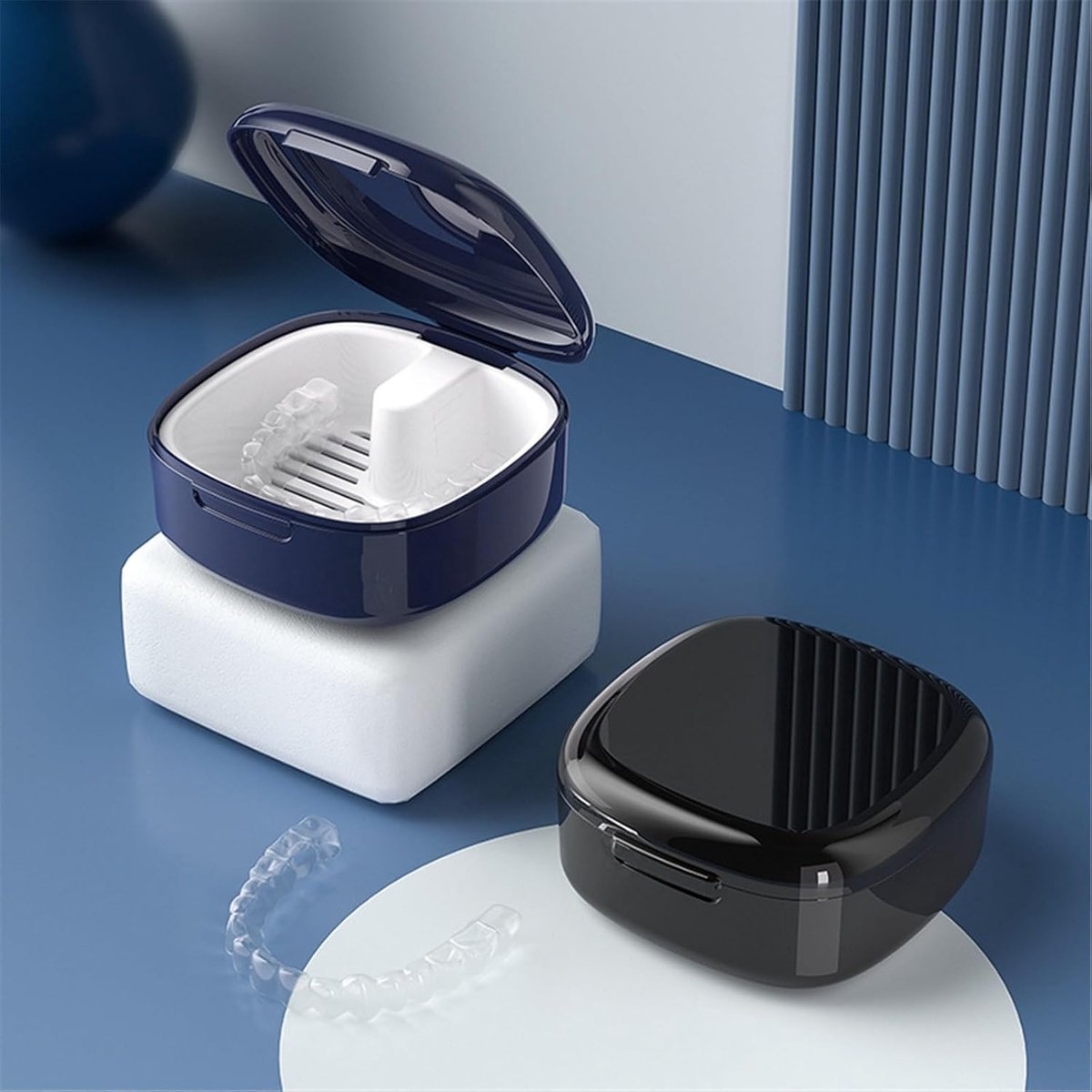 Denture box - 8*8.5*4cm - Denture tray - Braces tray - black - storage box denture tray - Denture cup - V1188-NK-BOL-51
