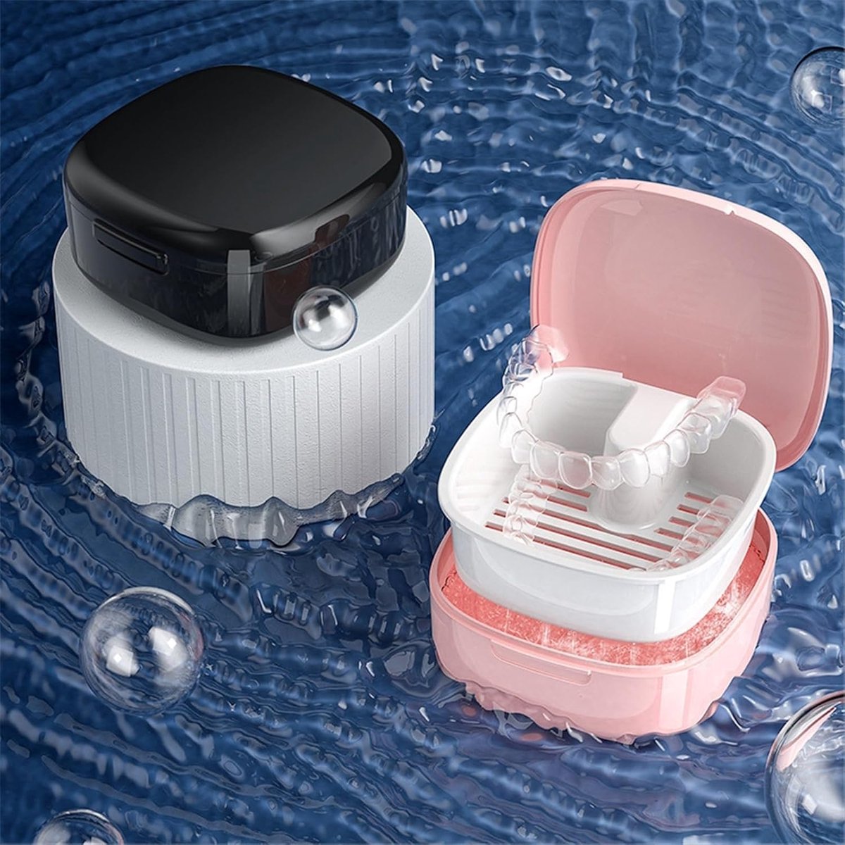 Denture box - 8*8.5*4cm - Denture tray - Braces tray - black - storage box denture tray - Denture cup - V1188-NK-BOL-51