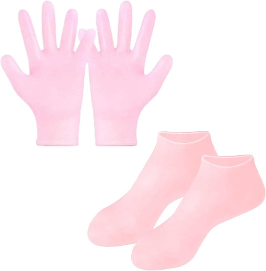 Silicone Socks - 1 Pair Foot Covers + 1 Pair Hand Masks - Foot Glove Set - Silicone - Soft - Hand and Foot V1188-NK-BOL-513