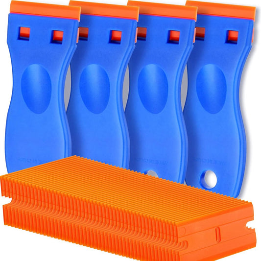 Cleaning Scraper - 4 Pieces (With 100 Blades) - Ceramic Hob Scraper/Car Film Scraper - Glass Scraper - Hob V1188-NK-BOL-522