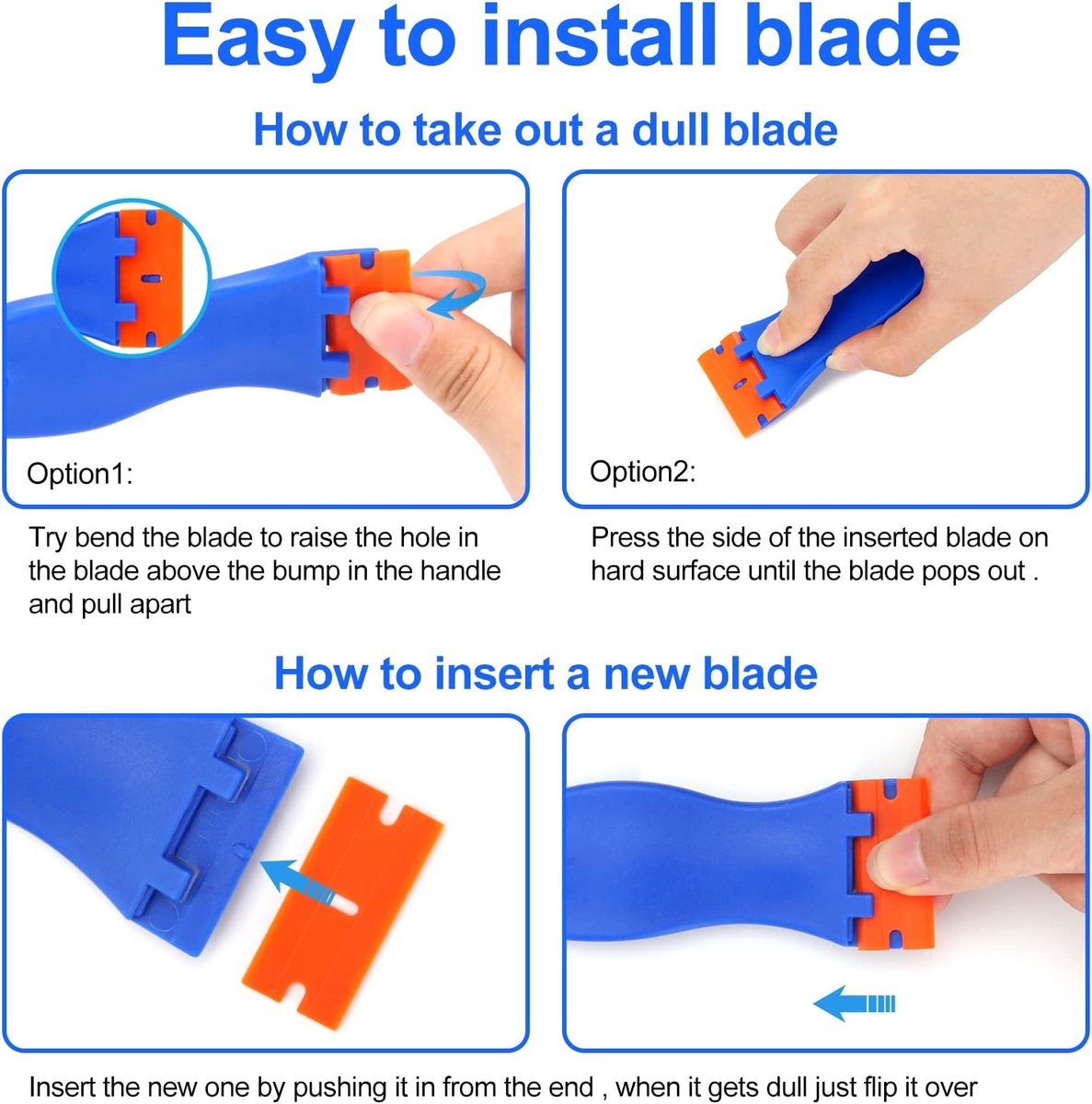 Cleaning Scraper - 4 Pieces (With 100 Blades) - Ceramic Hob Scraper/Car Film Scraper - Glass Scraper - Hob V1188-NK-BOL-522