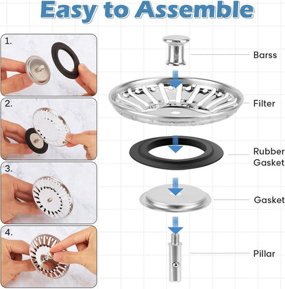 Sink Drain Plug - 2 pieces - Drain stopper - Strainer - 84mm - Stainless steel - Silver V1188-NK-BOL-531