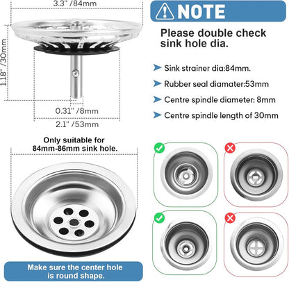 Sink Drain Plug - 2 pieces - Drain stopper - Strainer - 84mm - Stainless steel - Silver V1188-NK-BOL-531