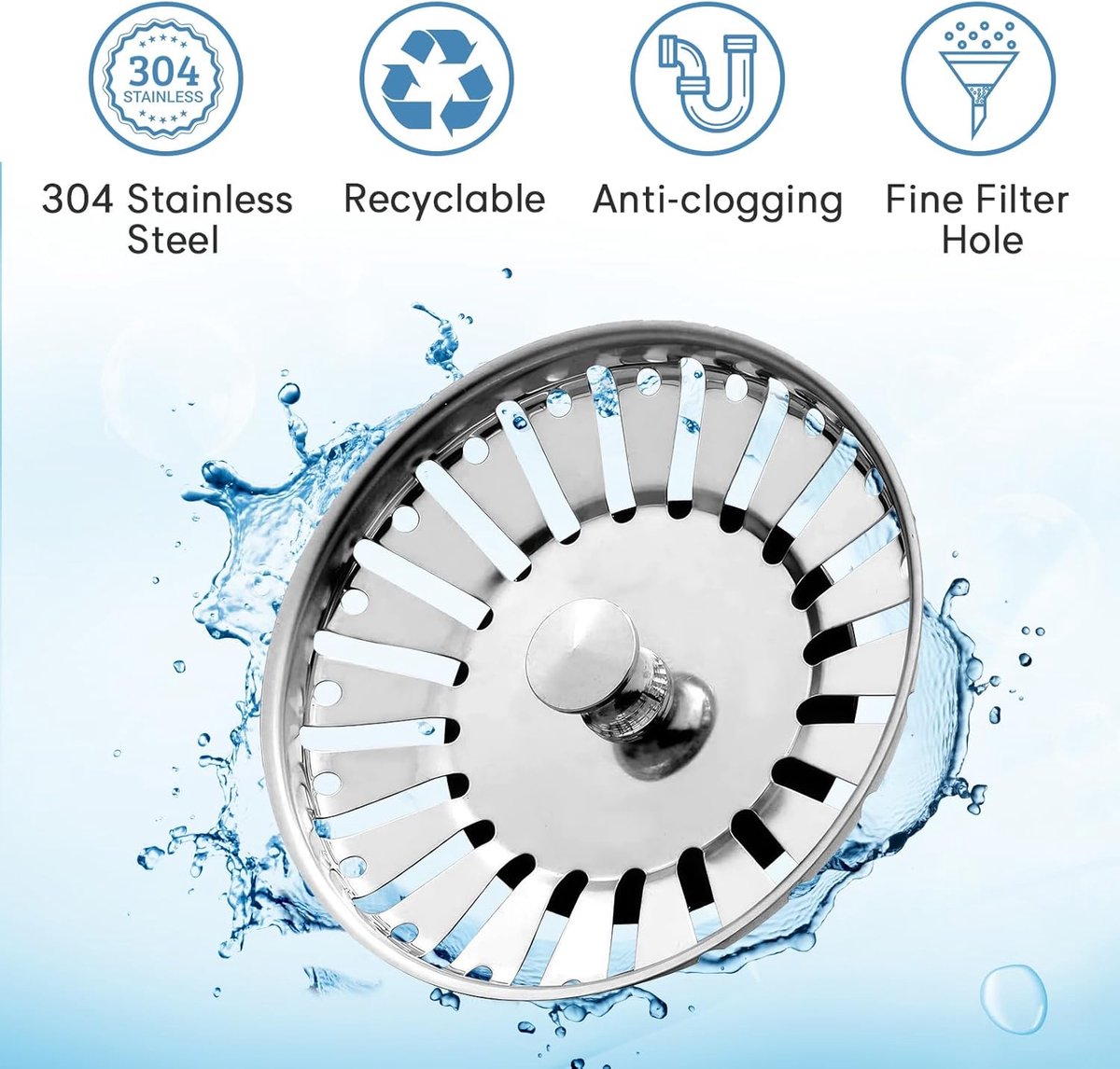Sink Drain Plug - 2 pieces - Drain stopper - Strainer - 84mm - Stainless steel - Silver V1188-NK-BOL-531
