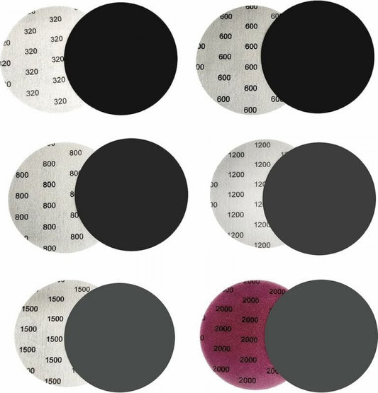 Sandpaper set - 30 pieces - 5 pieces each - Grit 320/600/800/1200/1500/2000 - 75mm - sandpaper for sander - V1188-NK-BOL-537