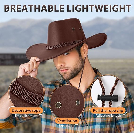 Beanie - Hat - Cowboy Hat - Hunter Hat - Polyester - Brown - 56-58 cm Head Circumference - Unisex - Wide Brim V1188-NK-BOL-539