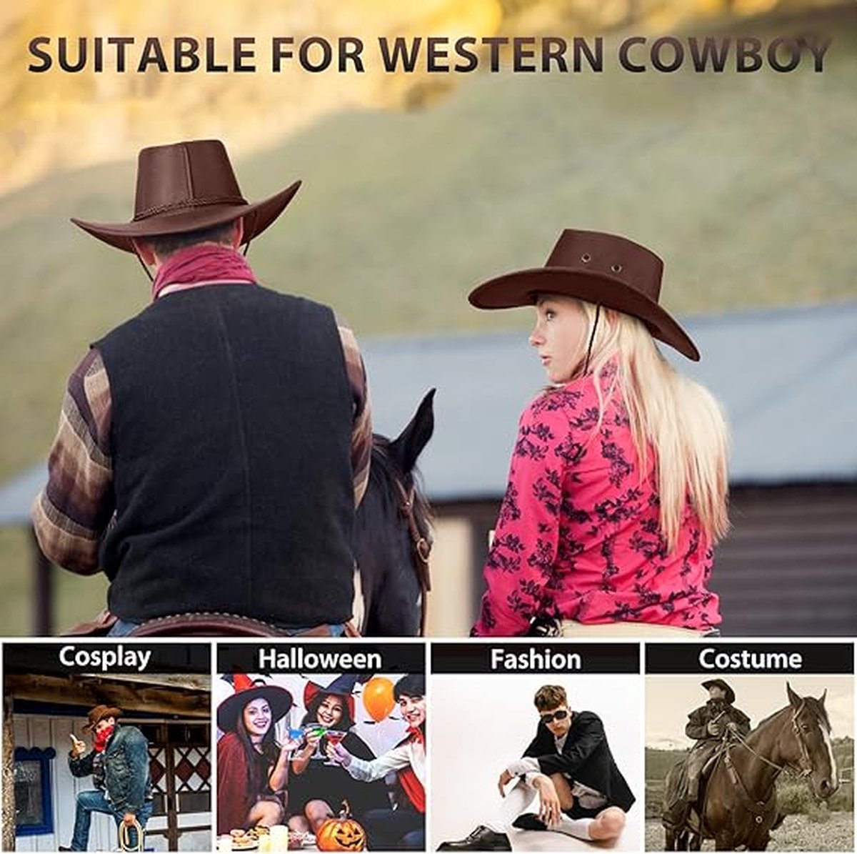 Beanie - Hat - Cowboy Hat - Hunter Hat - Polyester - Brown - 56-58 cm Head Circumference - Unisex - Wide Brim V1188-NK-BOL-539