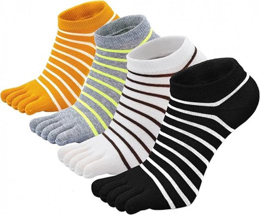 4 Pairs - Socks - Black + Gray + White + Yellow - Women's Socks - Premium Cotton Regular Socks - Cotton Toe V1188-NK-BOL-546
