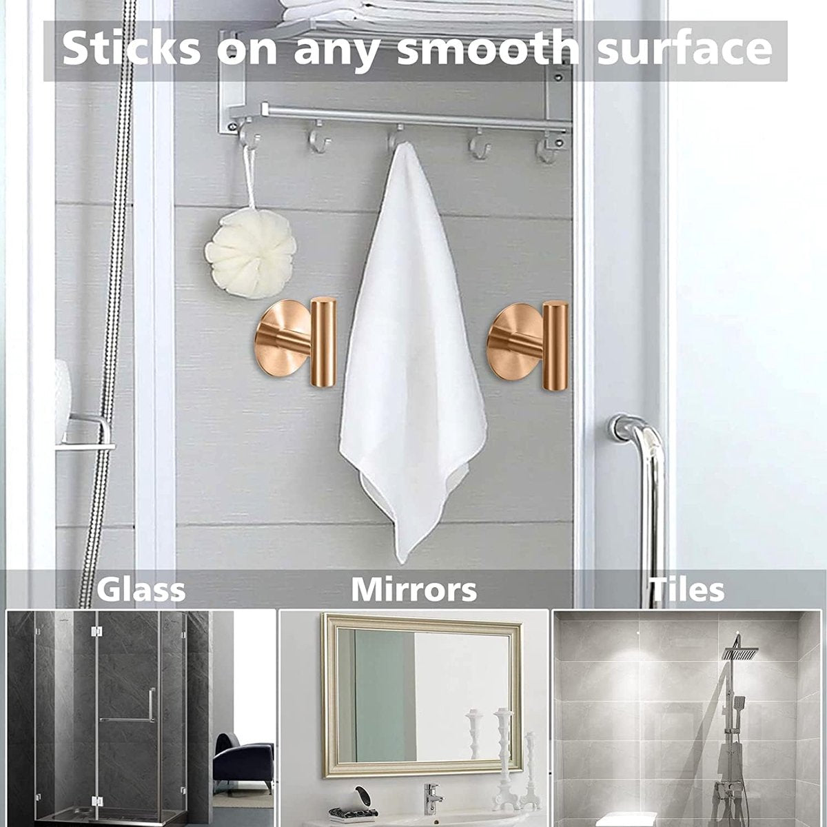 Self-adhesive Round Towel Hooks - 2 pieces - Hooks - 5x6.5x5.2 cm - Stainless Steel - Round Towel Hook - Rose V1188-NK-BOL-569