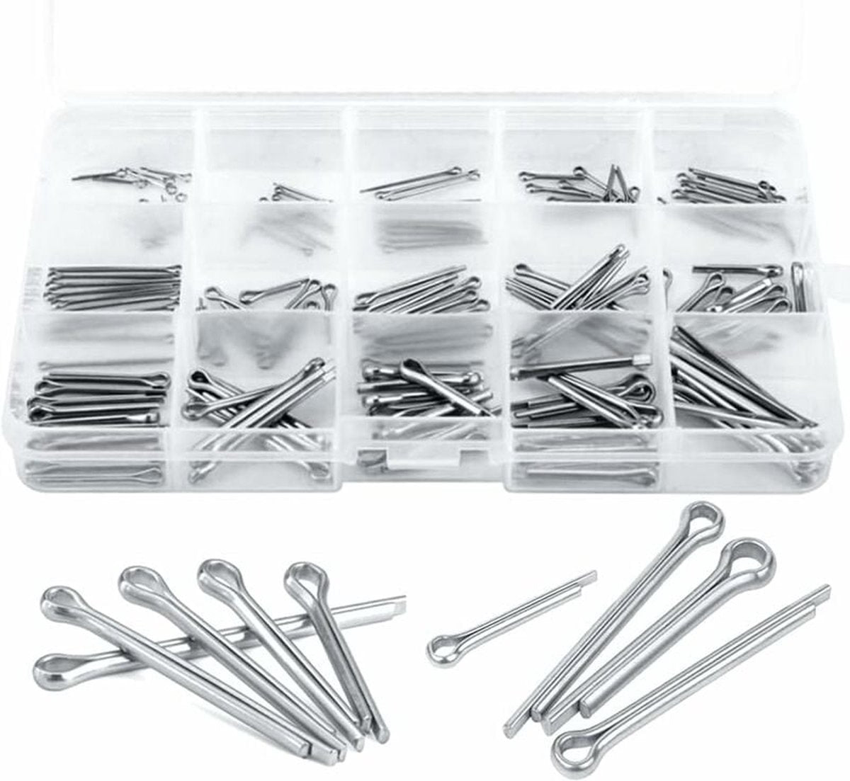 Split pins - 150 pieces - 15 different sizes - stainless steel - silver - for small mechanic repairs V1188-NK-BOL-578
