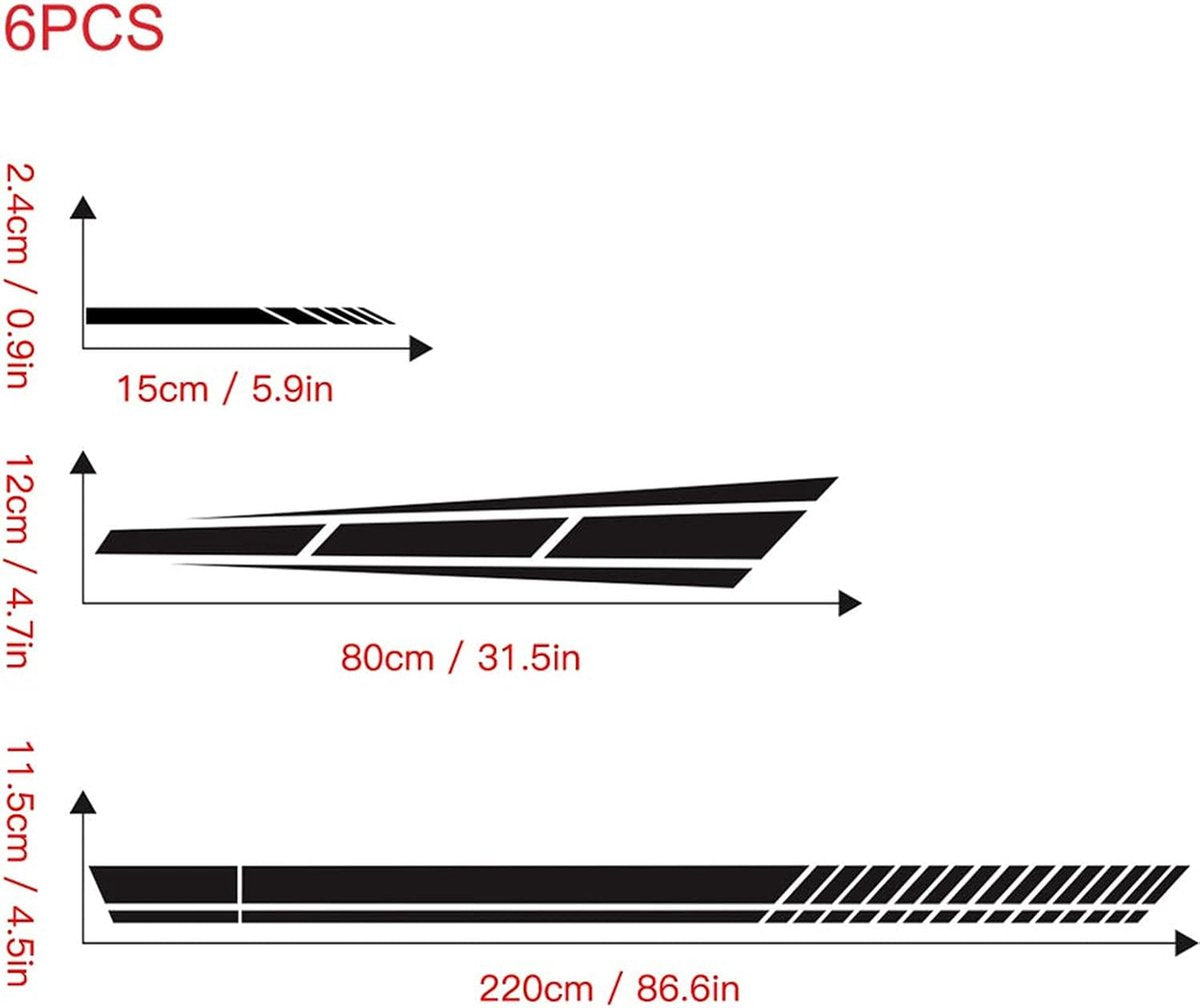 Car sticker - 6 pieces/3 pairs/1 set - Stripe side sticker - Graphic sticker - PET - Black - For car V1188-NK-BOL-581