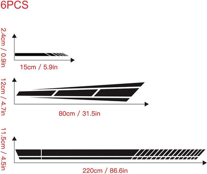 Car sticker - 6 pieces/3 pairs/1 set - Stripe side sticker - Graphic sticker - PET - Black - For car V1188-NK-BOL-581