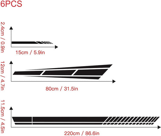 Car sticker - 6 pieces/3 pairs/1 set - Stripe side sticker - Graphic sticker - PET - Black - For car V1188-NK-BOL-581
