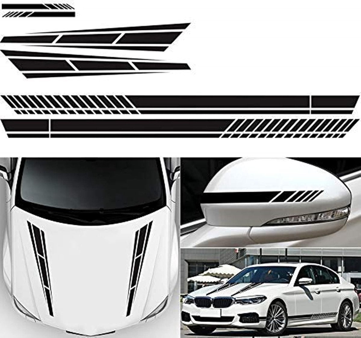 Car sticker - 6 pieces/3 pairs/1 set - Stripe side sticker - Graphic sticker - PET - Black - For car V1188-NK-BOL-581