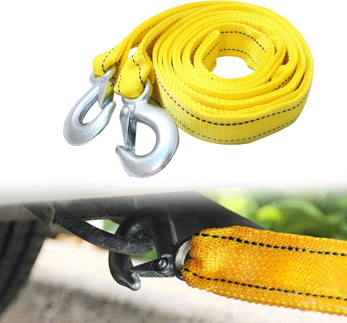 Tow rope Tow strap Tow rope car - 4 m 5000KG - nylon and steel - yellow V1188-NK-BOL-586
