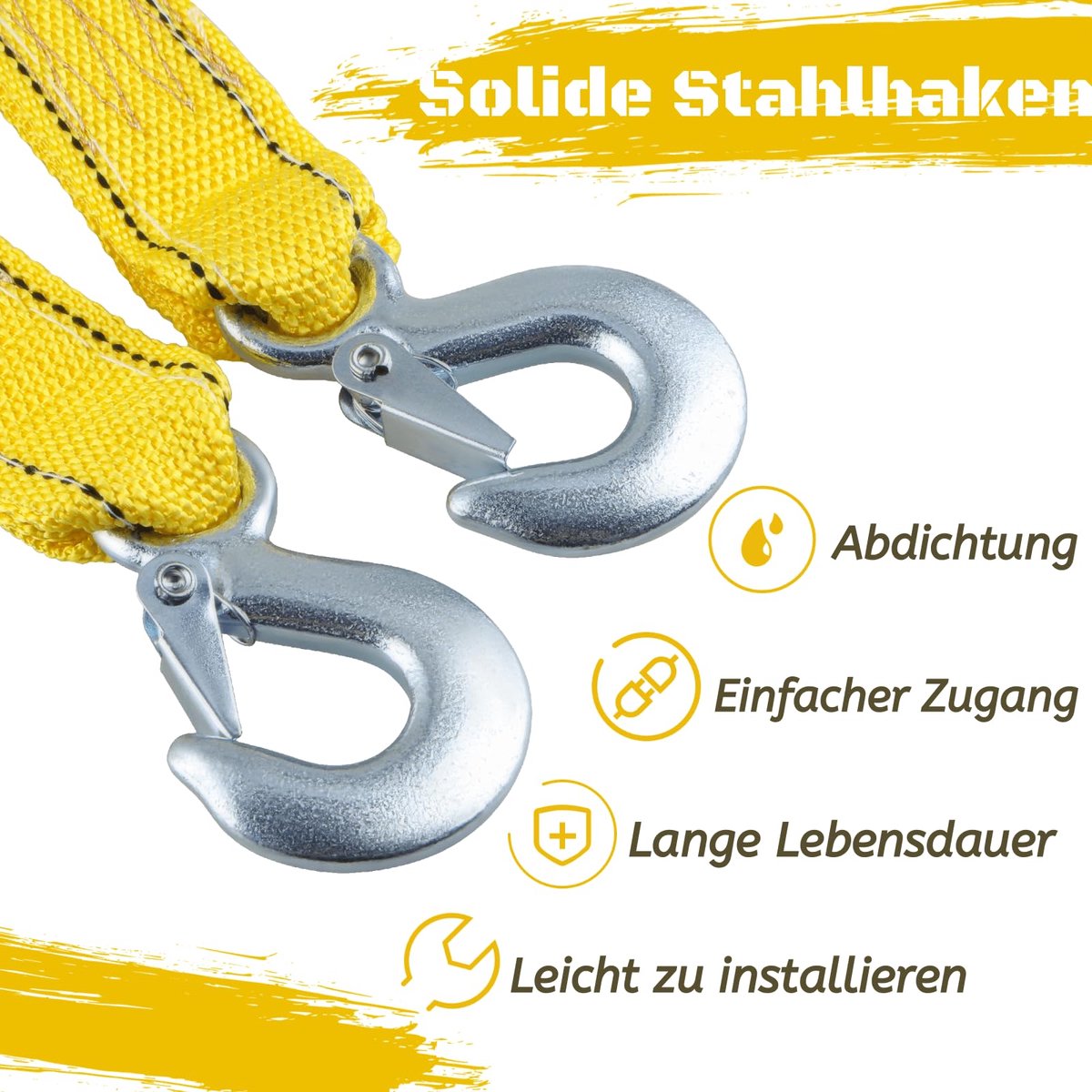 Tow rope Tow strap Tow rope car - 4 m 5000KG - nylon and steel - yellow V1188-NK-BOL-586