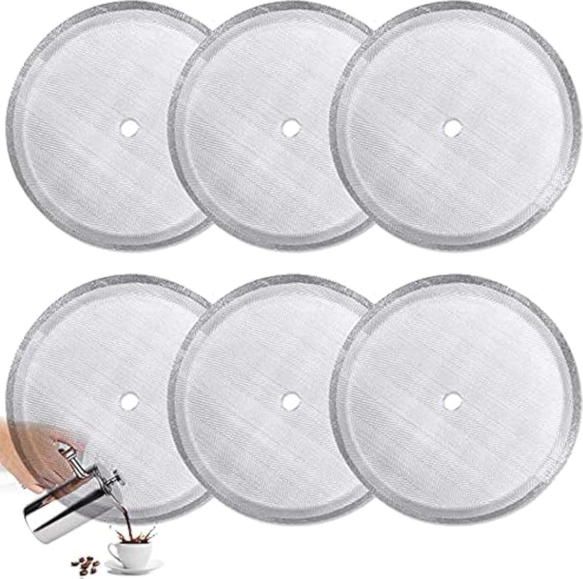 6 pieces - Coffee filter - Reusable - French Press replacement filters Mesh filters replacement - 10.2cm - V1188-NK-BOL-595