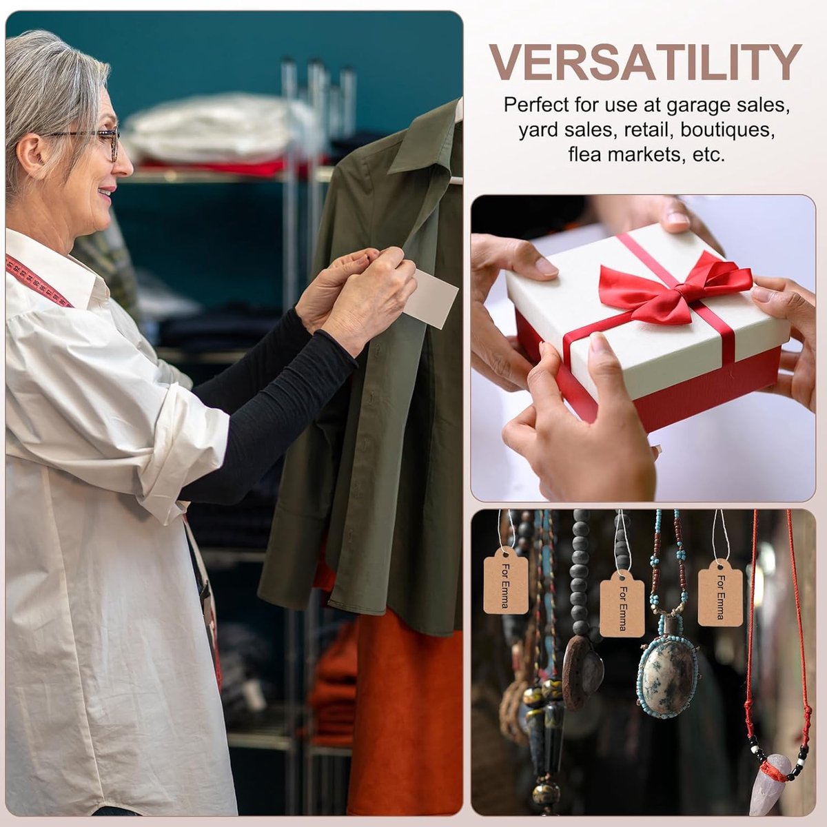300 pcs - Price tags - Price tags Hang Tags with String - 15 x 25 mm - Hangtag - Tags - Brown - Kraft V1188-NK-BOL-603