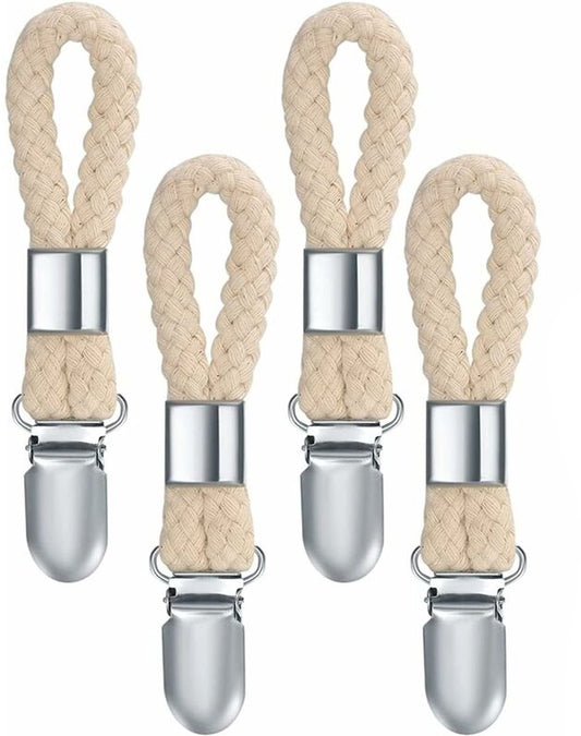 Towel hooks - 10 pieces - Tea towel hooks - Towel clips - Iron and cotton rope - beige and silver - V1188-NK-BOL-606