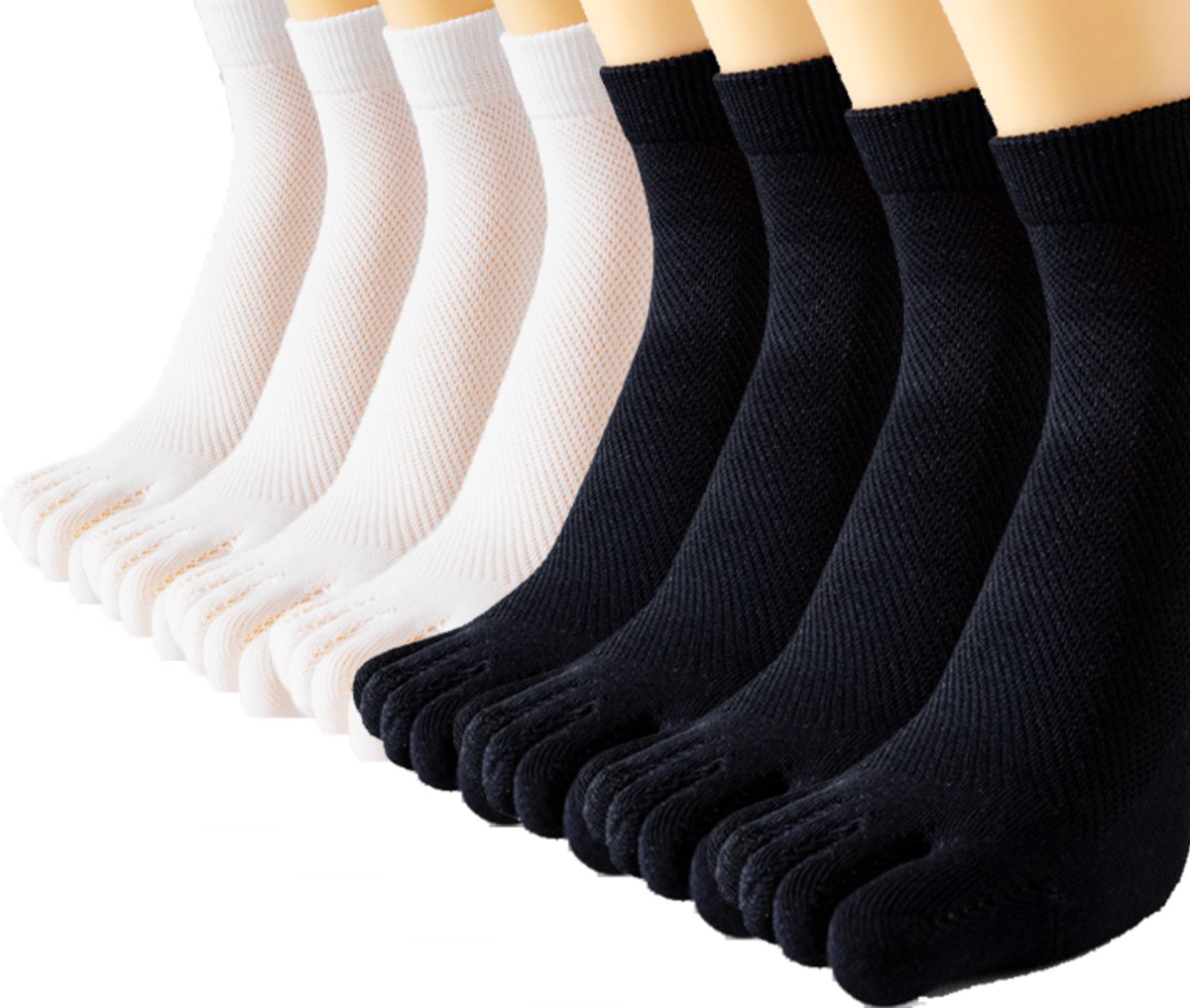 Pairs - Toe Socks - Yoga Socks - Runner Toe Socks - Black, White - Socks - Men's Socks - Size 41-44 - Solid V1188-NK-BOL-608