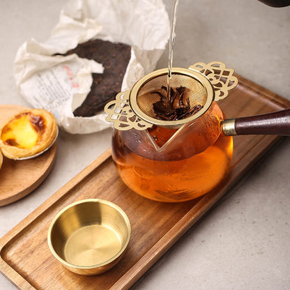 2 pieces - Tea strainer - Tea strainer - With handle and drip plate - gold - Tea filter for loose tea - Tea V1188-NK-BOL-609