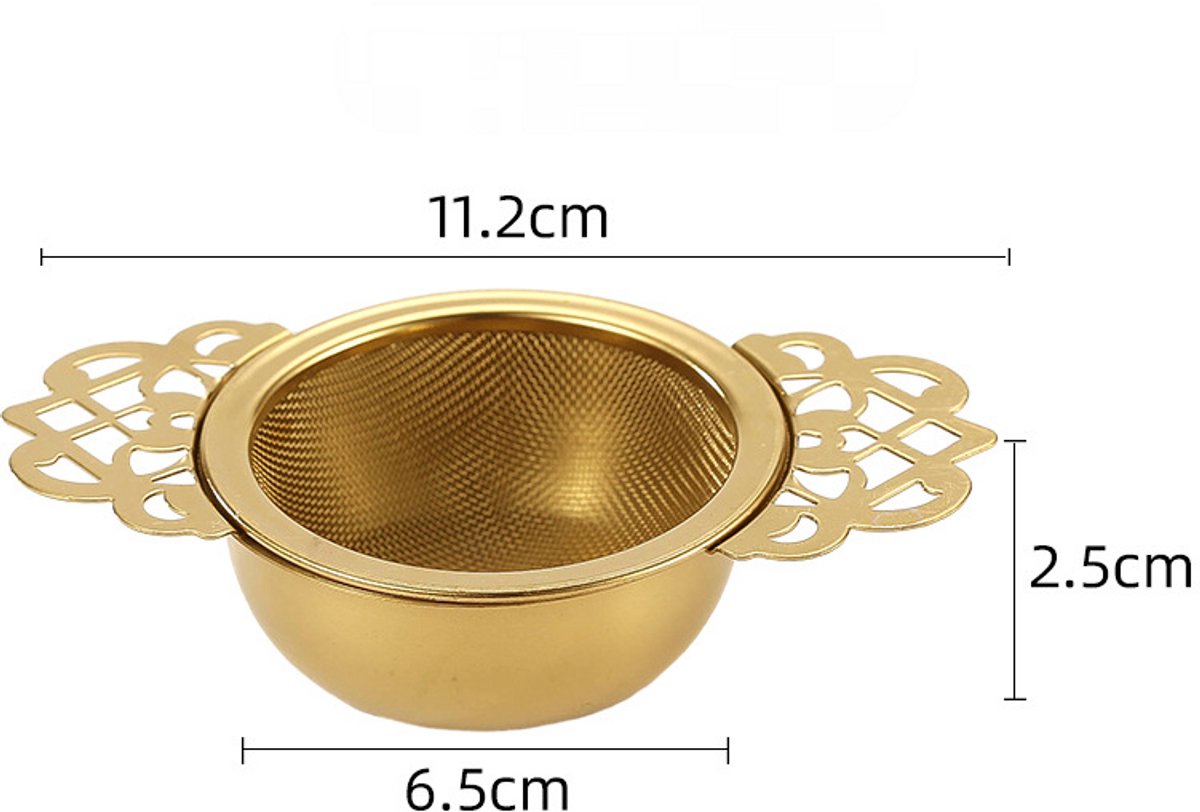 2 pieces - Tea strainer - Tea strainer - With handle and drip plate - gold - Tea filter for loose tea - Tea V1188-NK-BOL-609