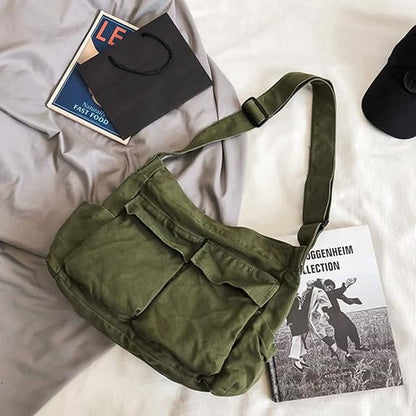 Canvas Shoulder Bag - Unisex Shoulder Bag - Shoulder Bag - Messenger Bag - Vintage - Green - 34*15*40cm - V1188-NK-BOL-62