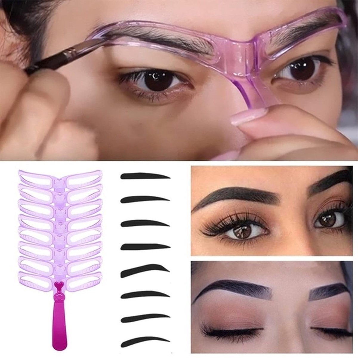 8 pieces - 8in1 Eyebrow stencil - eyebrow template - eyebrow stamp - make-up aid - purple - plastic - V1188-NK-BOL-620