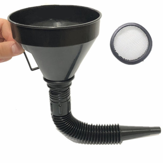 Car oil funnel - With flexible spout and filter - 142 mm - 39 cm - Black - Plastic - Flexible hose - Filling V1188-NK-BOL-621