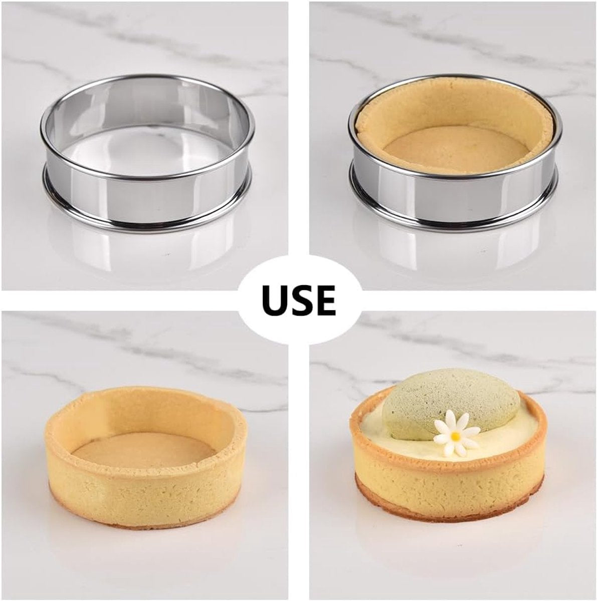 Dessert tin set - 6 pieces - stainless steel - diameter 10 cm - Cake rings - Sparkling - Round dessert ring V1188-NK-BOL-623
