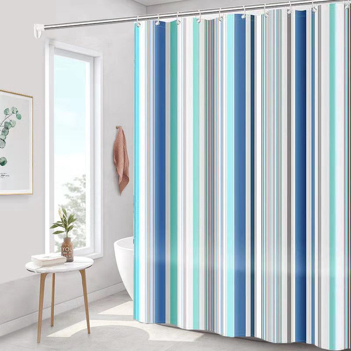 Shower curtain - 180 x 200 cm - romantic stripes - polyester - color - with hooks - Anti-mold - Waterproof - V1188-NK-BOL-628