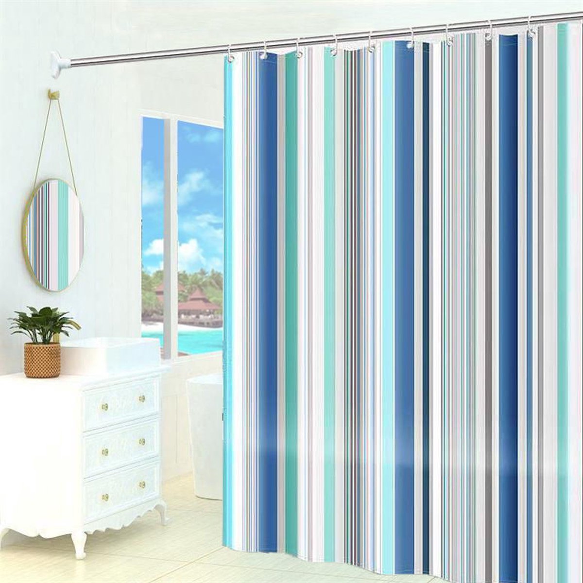 Shower curtain - 180 x 200 cm - romantic stripes - polyester - color - with hooks - Anti-mold - Waterproof - V1188-NK-BOL-628