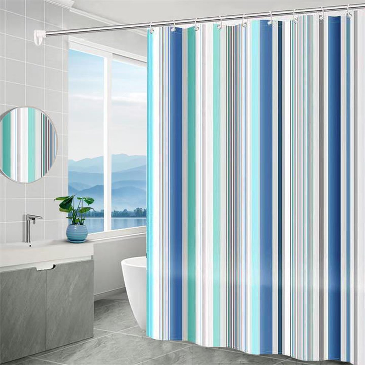 Shower curtain - 180 x 200 cm - romantic stripes - polyester - color - with hooks - Anti-mold - Waterproof - V1188-NK-BOL-628