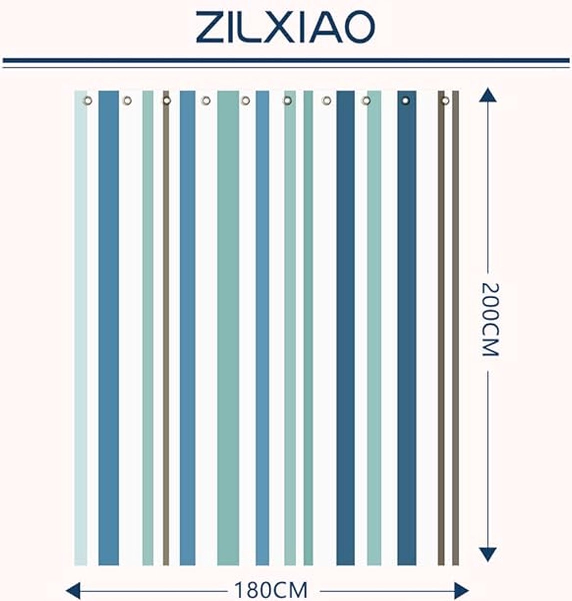 Shower curtain - 180 x 200 cm - romantic stripes - polyester - color - with hooks - Anti-mold - Waterproof - V1188-NK-BOL-628