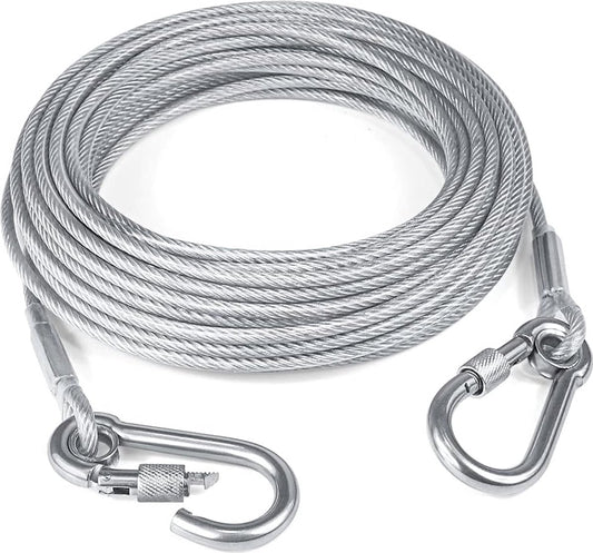 Dog leash cable - 5mm * 3m - stainless steel - silver - dog chains - with double fastening stainless steel V1188-NK-BOL-635