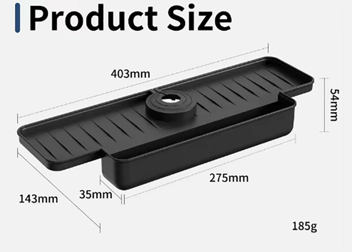 Silicone tap mat with sponge holder - tap drain mat - sink organizer - drain mat - BLACK - For kitchen, V1188-NK-BOL-638